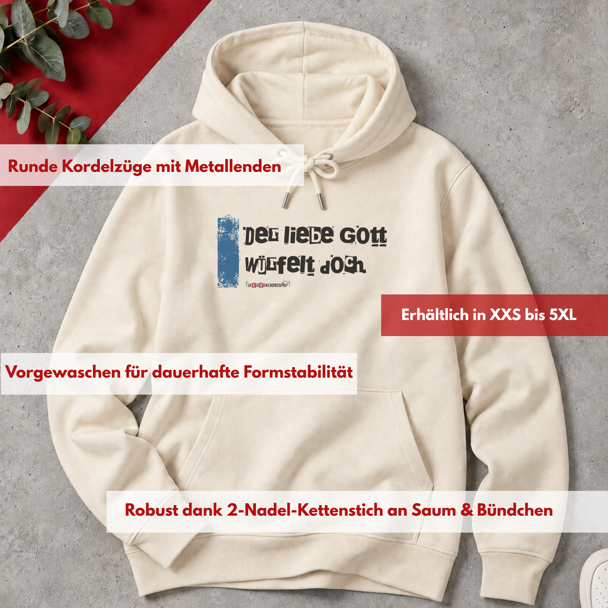 Bio-Hoodie „Der liebe Gott würfelt doch.“