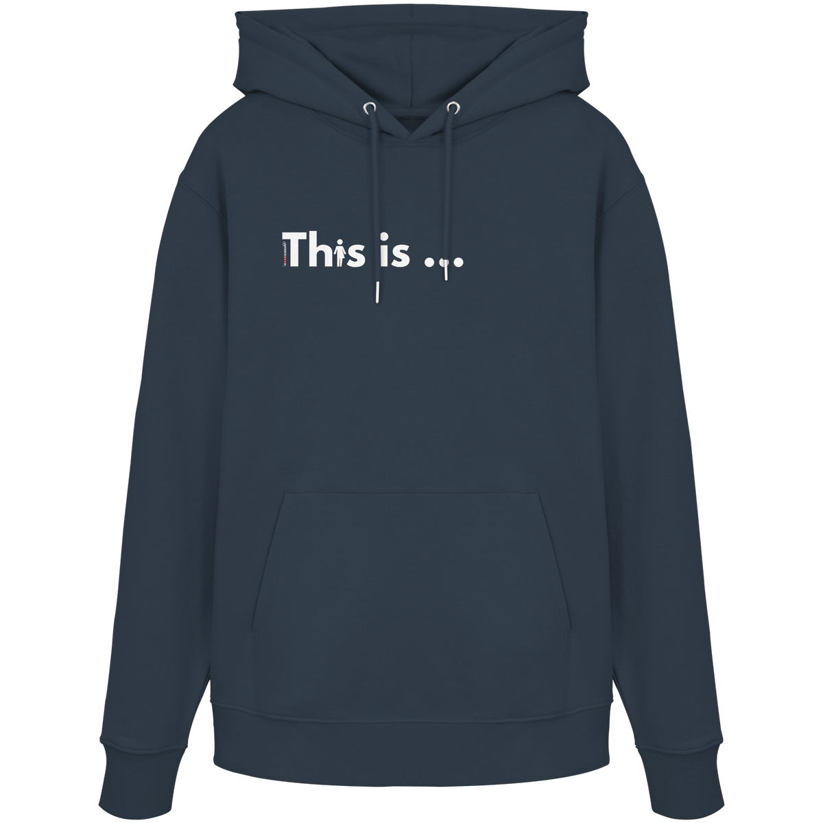 Bio-Hoodie „This is just one example“ in India Ink Grey – Vorderansicht mit Schriftzug „This is …“