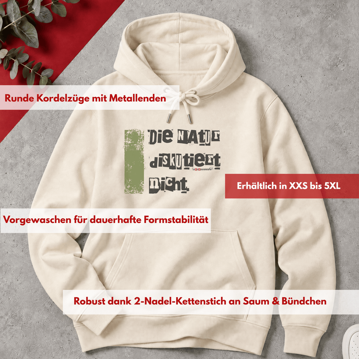 Bio-Hoodie „Die Natur diskutiert nicht“ von den Wochenendrebellen in Natural Raw – Produktbild 5 von 11