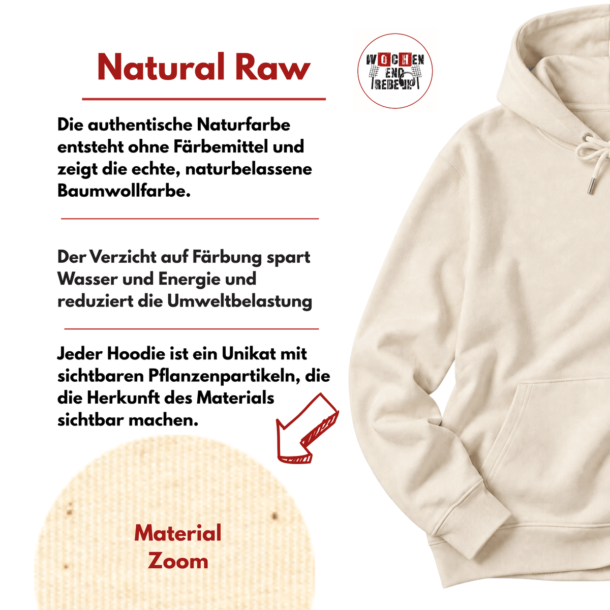 Bio-Hoodie „Die Natur diskutiert nicht“ von den Wochenendrebellen in Natural Raw – Produktbild 3 von 11