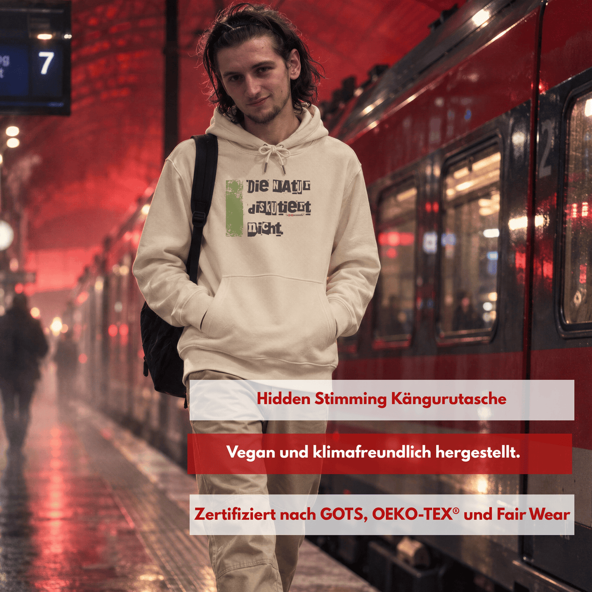 Bio-Hoodie „Die Natur diskutiert nicht“ von den Wochenendrebellen in Natural Raw – Produktbild 2 von 11