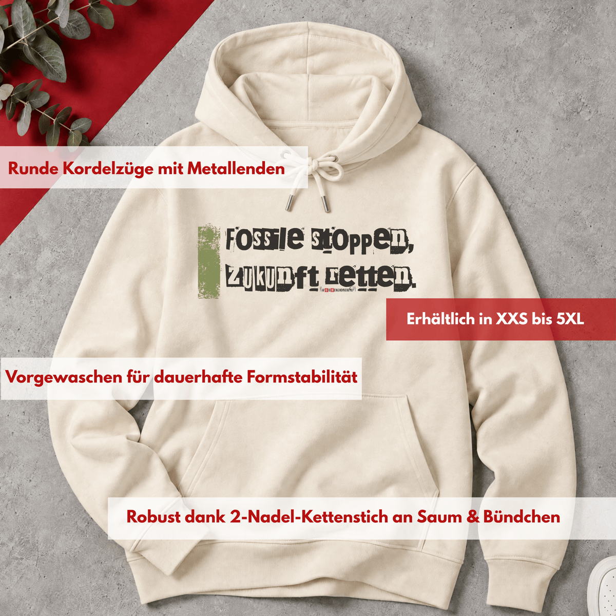Bio-Hoodie „Fossile stoppen, Zukunft retten“ von den Wochenendrebellen in Natural Raw – Produktbild 5 von 11