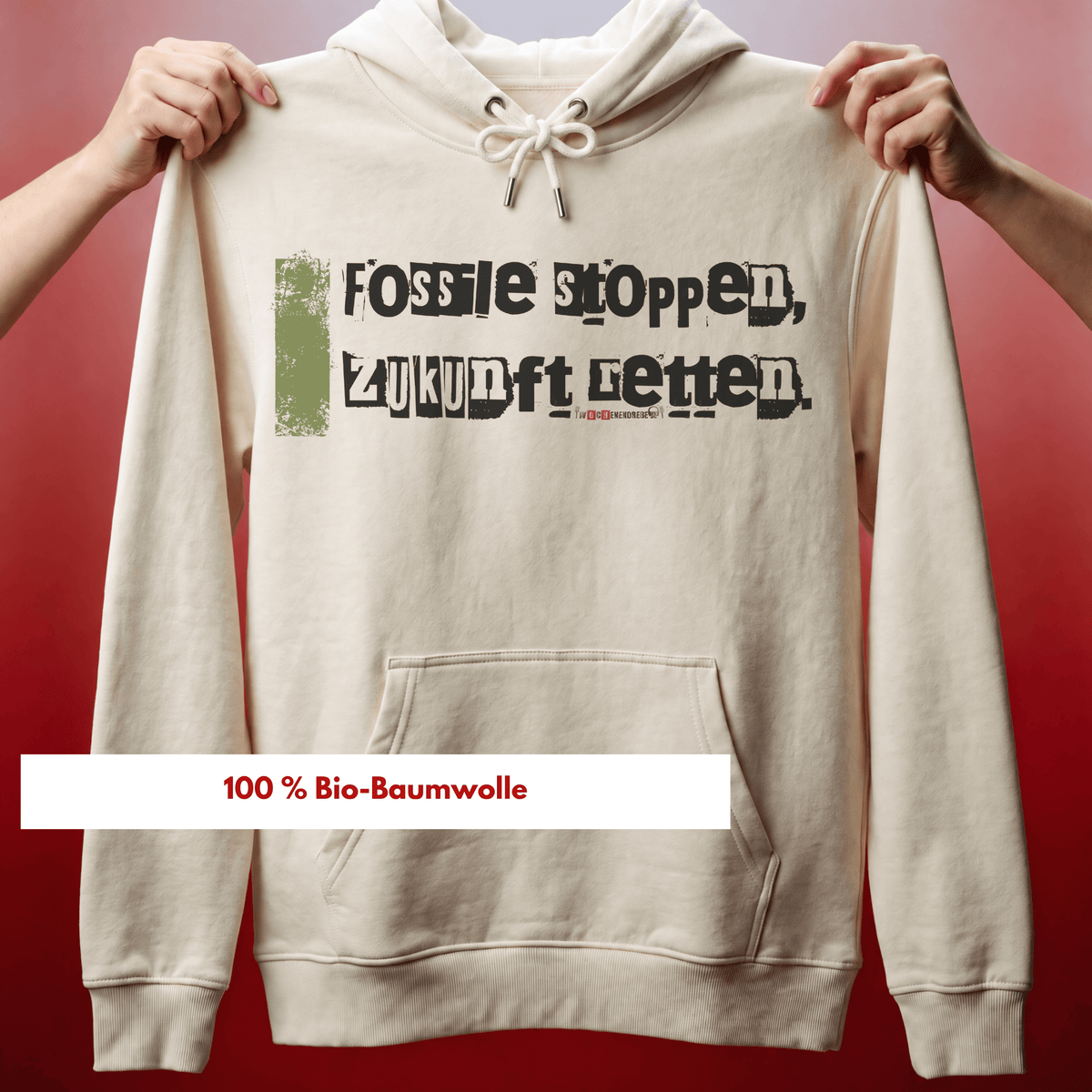 Bio-Hoodie „Fossile stoppen, Zukunft retten“ von den Wochenendrebellen in Natural Raw – Produktbild 1 von 11
