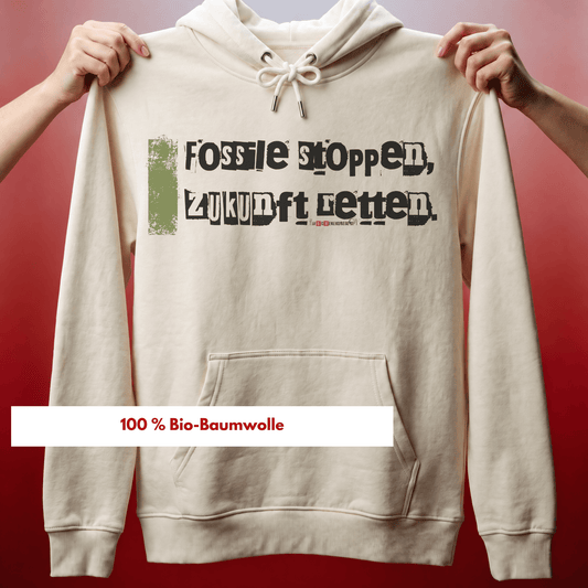 Bio-Hoodie „Fossile stoppen, Zukunft retten“ von den Wochenendrebellen in Natural Raw – Produktbild 1 von 11