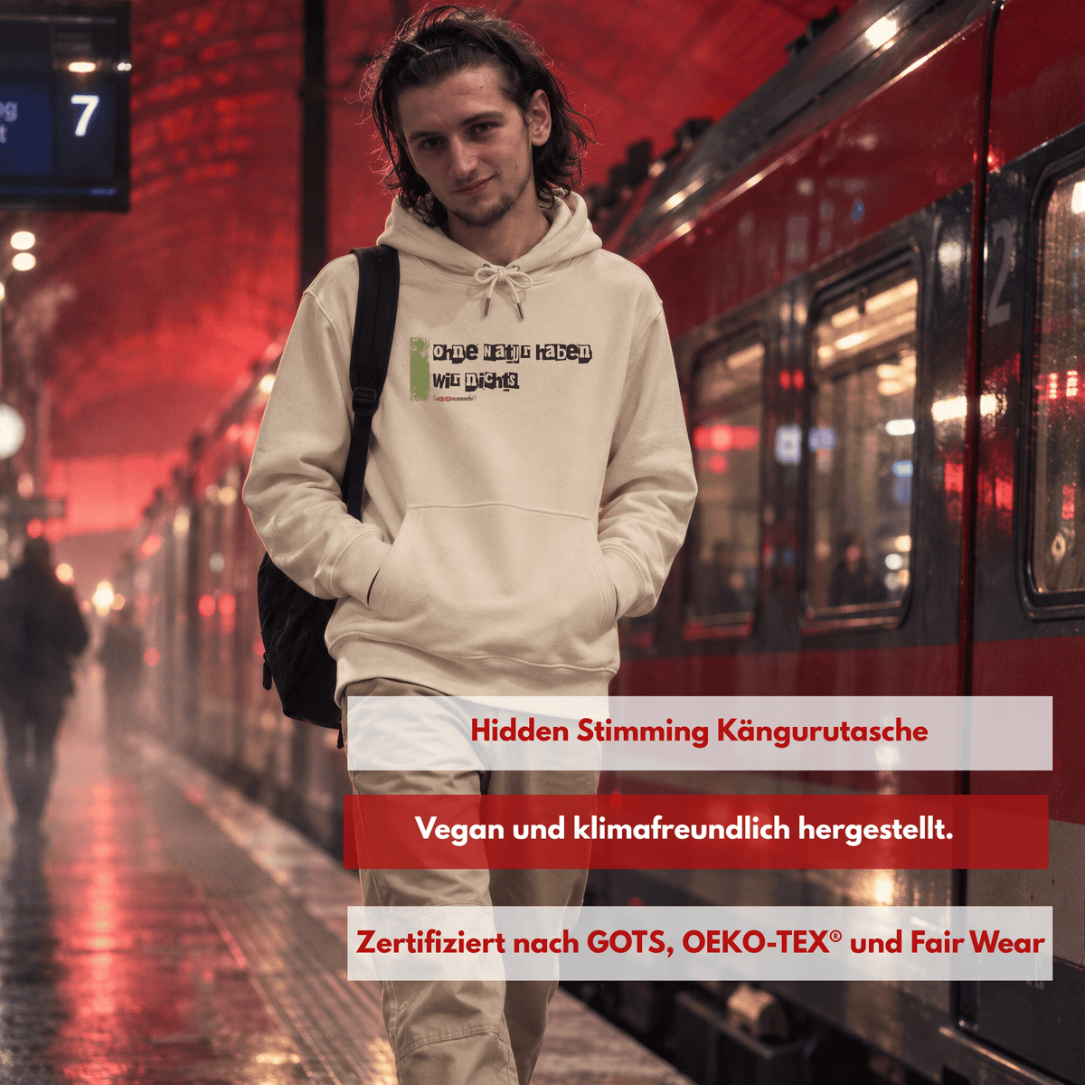 Bio-Hoodie „Ohne Natur haben wir nichts“ von den Wochenendrebellen in Natural Raw – Produktbild 3 von 12